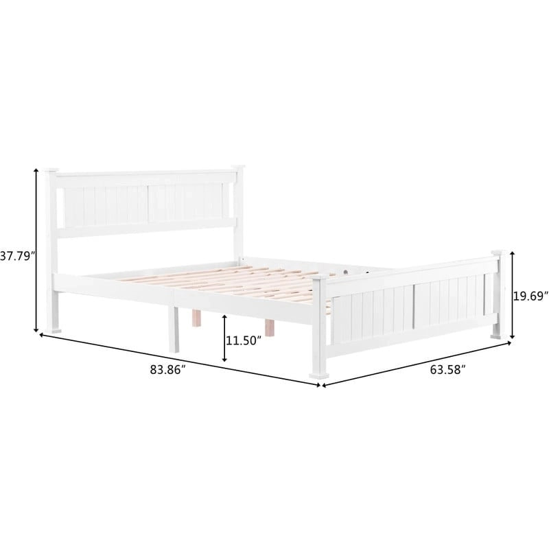 Classic Design Panel Bed Frame with Headboard White
