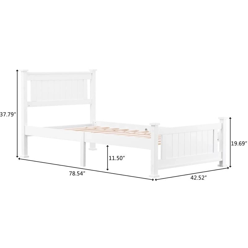 Classic Design Panel Bed Frame with Headboard White