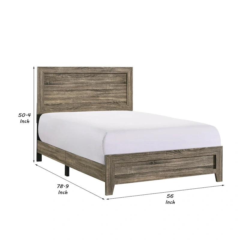 Full Size Wooden Bed with Panel Design Headboard, Rustic Brown