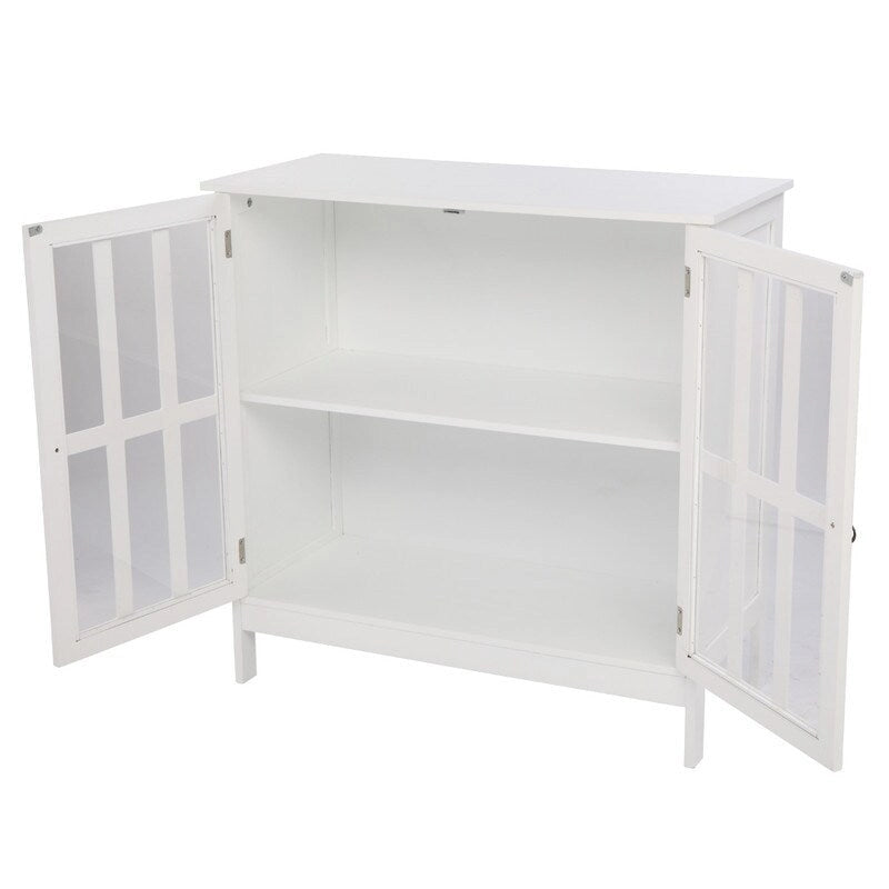 Transparent Door Free Standing Accent Storage Cabinet For Kitchen Dining White