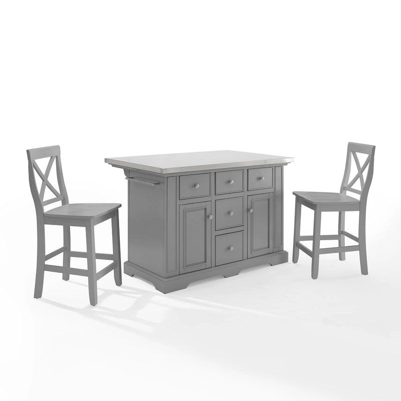 Crosley Julia Stainless Steel Top Island W/X-Back Stools - 50 W x60 D x41H