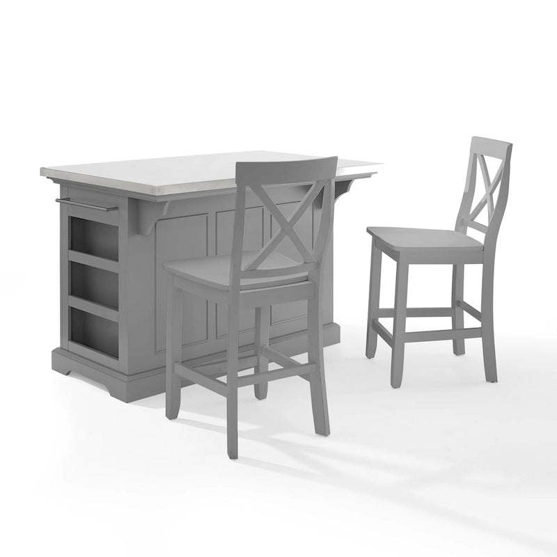 Crosley Julia Stainless Steel Top Island W/X-Back Stools - 50 W x60 D x41H