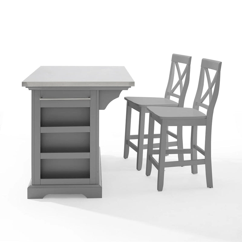 Crosley Julia Stainless Steel Top Island W/X-Back Stools - 50 W x60 D x41H