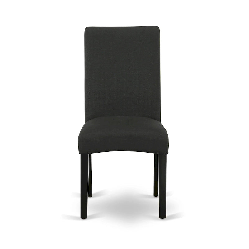 East West Furniture Kitchen Table Set- a Round Table and Black Color Linen Fabric Chairs, Black (Pieces Option)