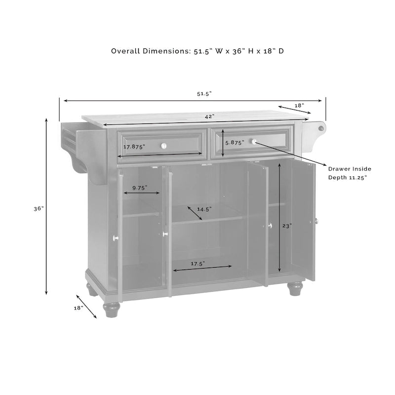 Crosley Cambridge Granite Top Full Size Kitchen Island/Cart - 51.5 W x 18 D x 36 H