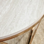 Henderson Modern Faux Marble Round Coffee Table with Gold Geometric Base