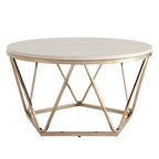 Henderson Modern Faux Marble Round Coffee Table with Gold Geometric Base