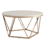 Henderson Modern Faux Marble Round Coffee Table with Gold Geometric Base