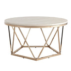 Henderson Modern Faux Marble Round Coffee Table with Gold Geometric Base
