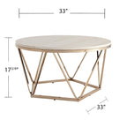 Henderson Modern Faux Marble Round Coffee Table with Gold Geometric Base