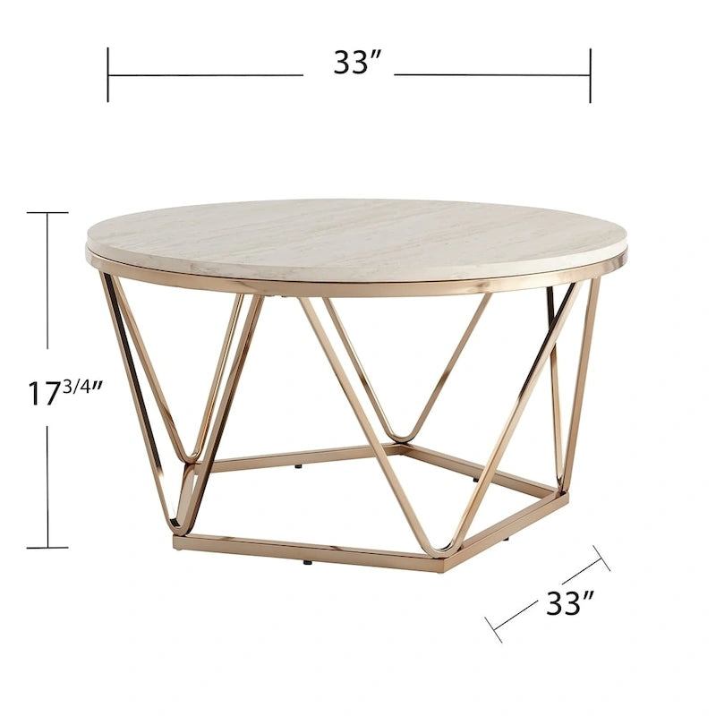 Henderson Modern Faux Marble Round Coffee Table with Gold Geometric Base