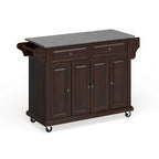 Crosley Full Size Granite Top Vintage Mahogany Kitchen Cart - 18d x 51.5w x 36h