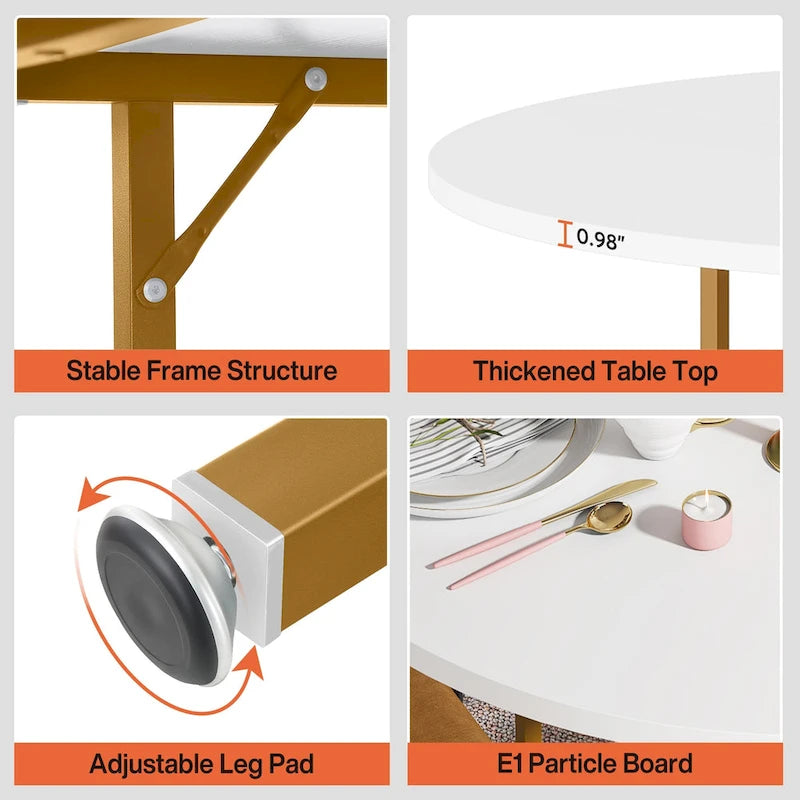 Kitchen Table Dining Table for 4 with Storage Shelf Metal Legs Wood Table Top for Home Dining Room Living Room