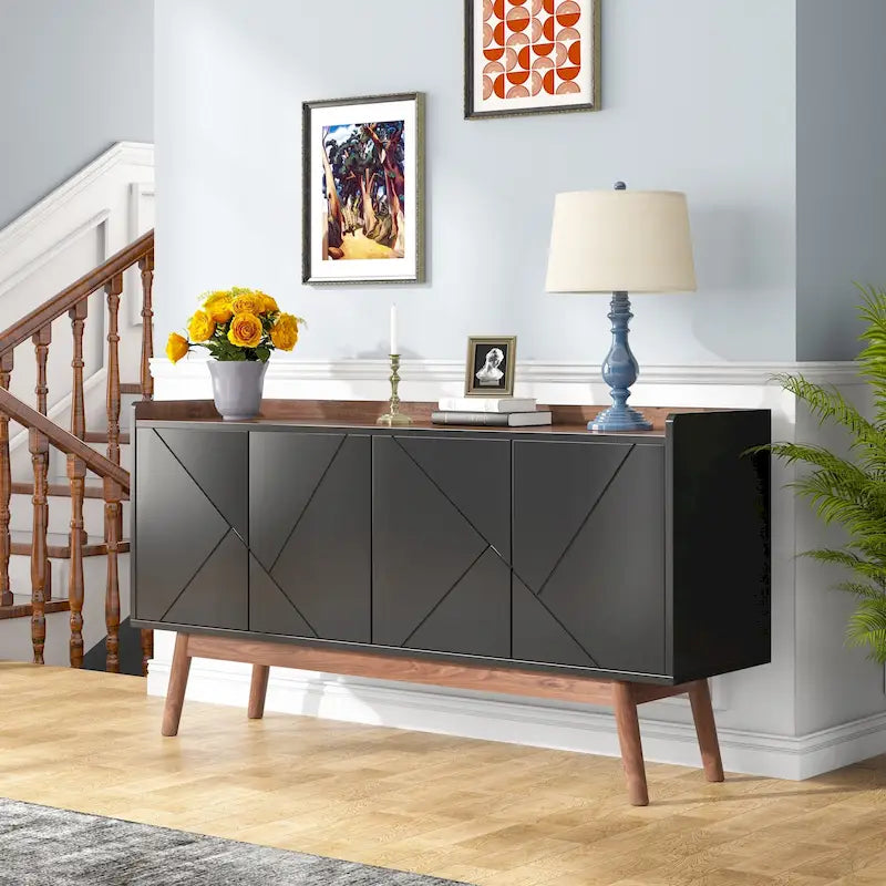 Wooden 4-door Buffet Sideboard with Storage for Kitchen Dining Room