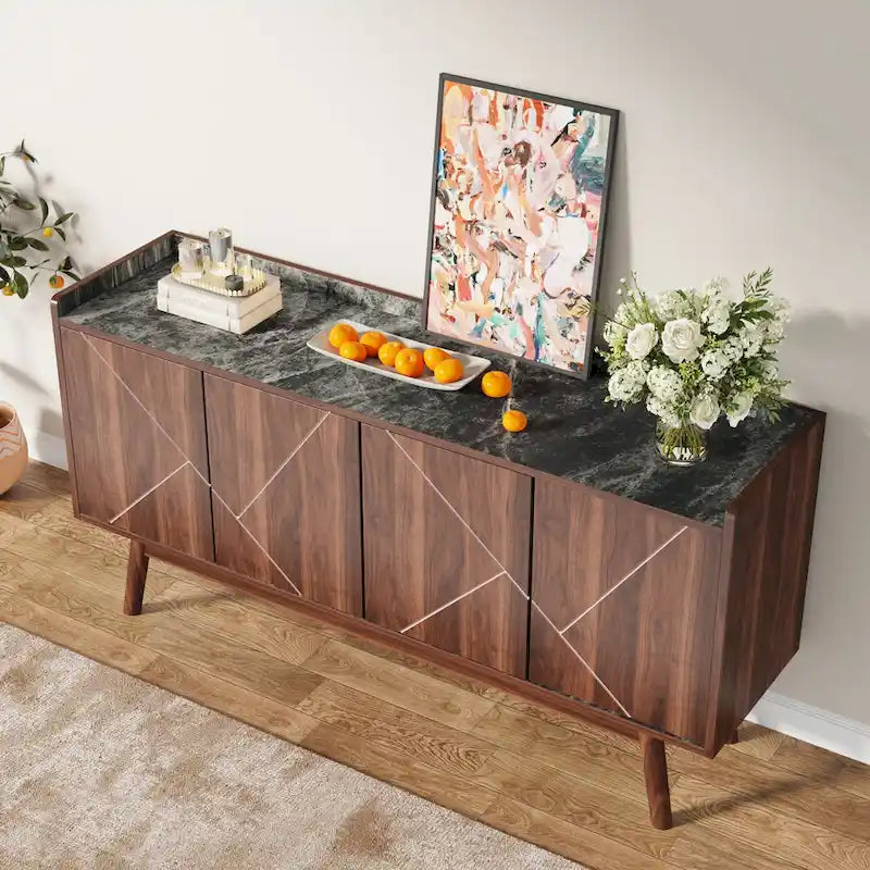 Wooden 4-door Buffet Sideboard with Storage for Kitchen Dining Room