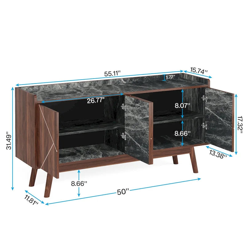 Wooden 4-door Buffet Sideboard with Storage for Kitchen Dining Room