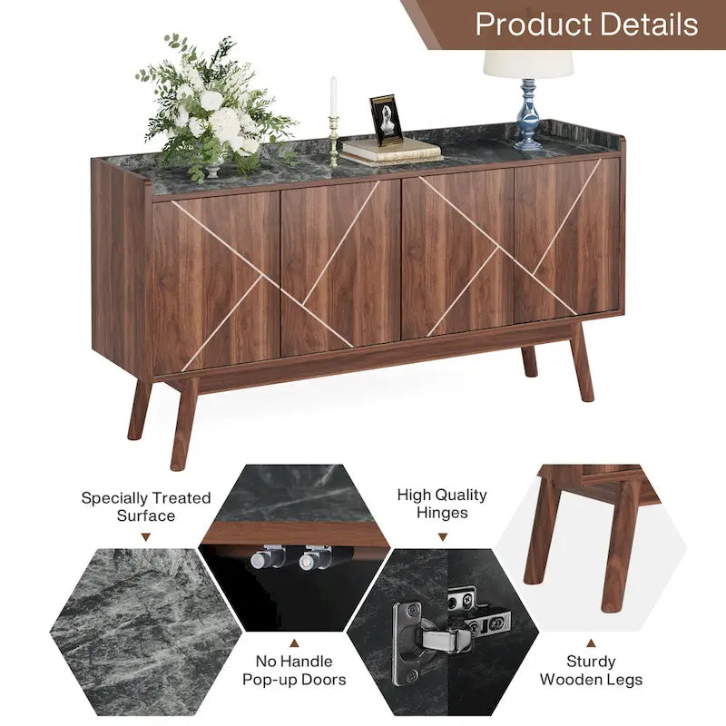 Wooden 4-door Buffet Sideboard with Storage for Kitchen Dining Room