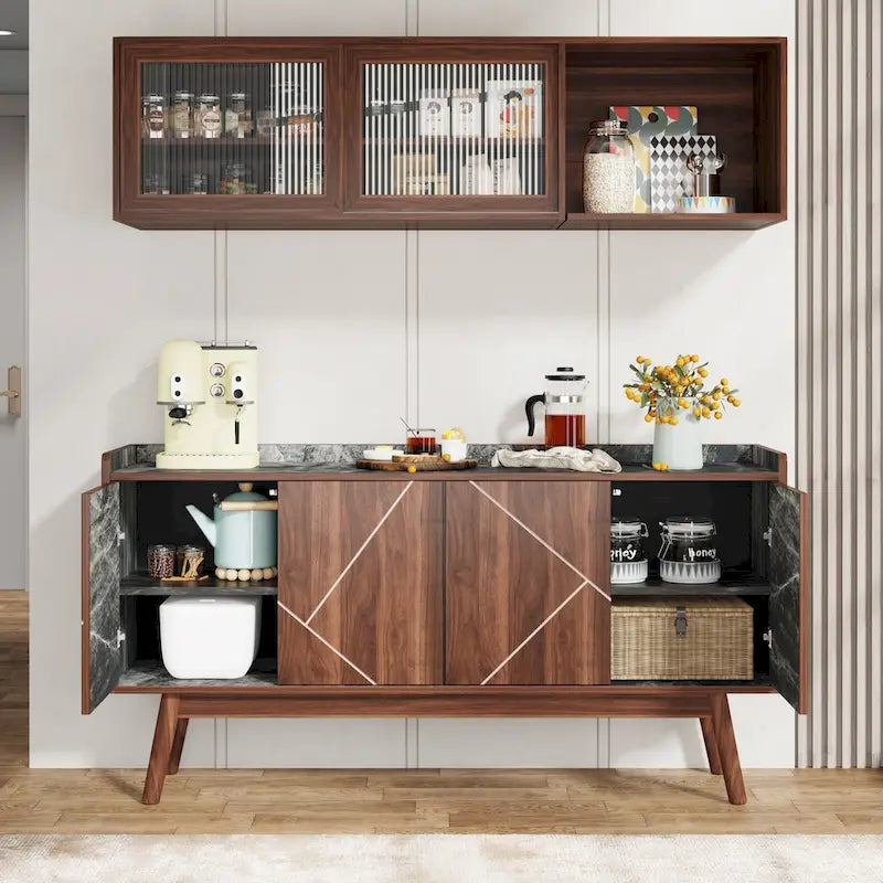 Wooden 4-door Buffet Sideboard with Storage for Kitchen Dining Room