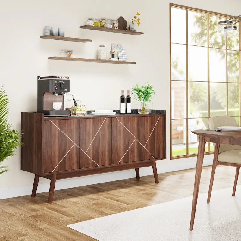 Wooden 4-door Buffet Sideboard with Storage for Kitchen Dining Room