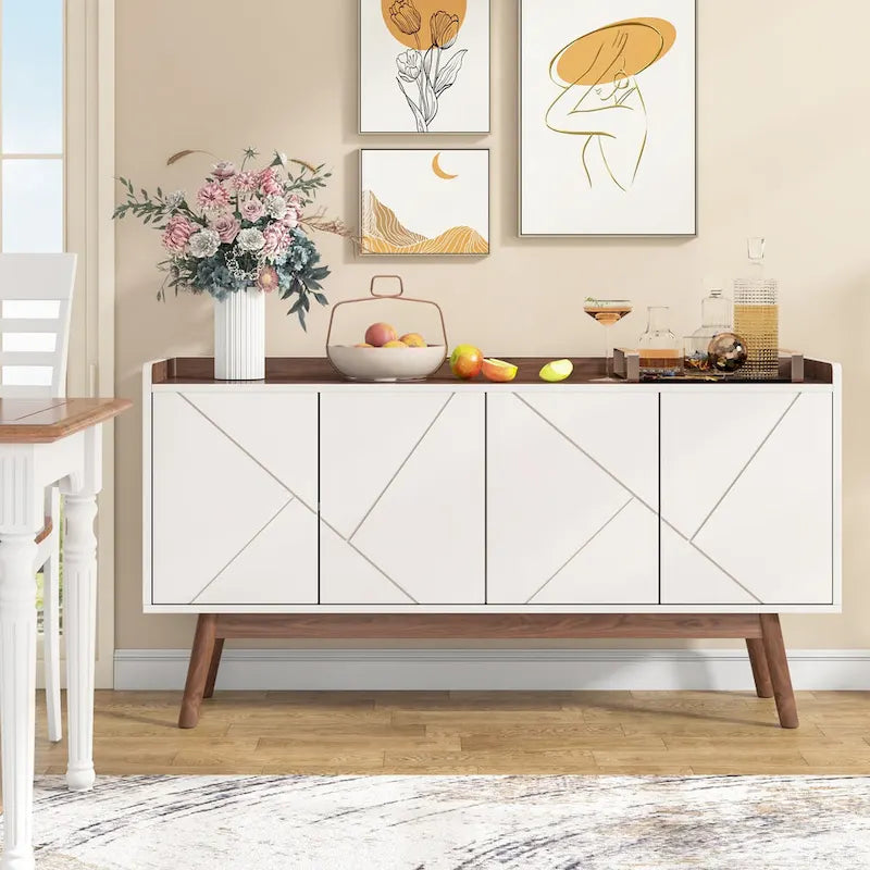 Wooden 4-door Buffet Sideboard with Storage for Kitchen Dining Room