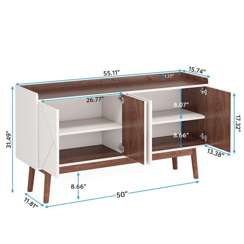 Wooden 4-door Buffet Sideboard with Storage for Kitchen Dining Room