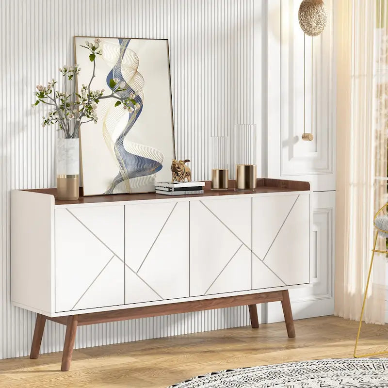 Wooden 4-door Buffet Sideboard with Storage for Kitchen Dining Room