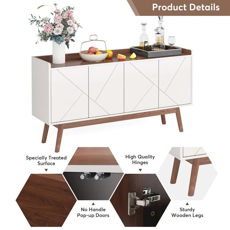 Wooden 4-door Buffet Sideboard with Storage for Kitchen Dining Room