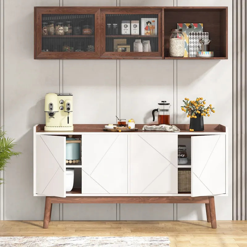 Wooden 4-door Buffet Sideboard with Storage for Kitchen Dining Room