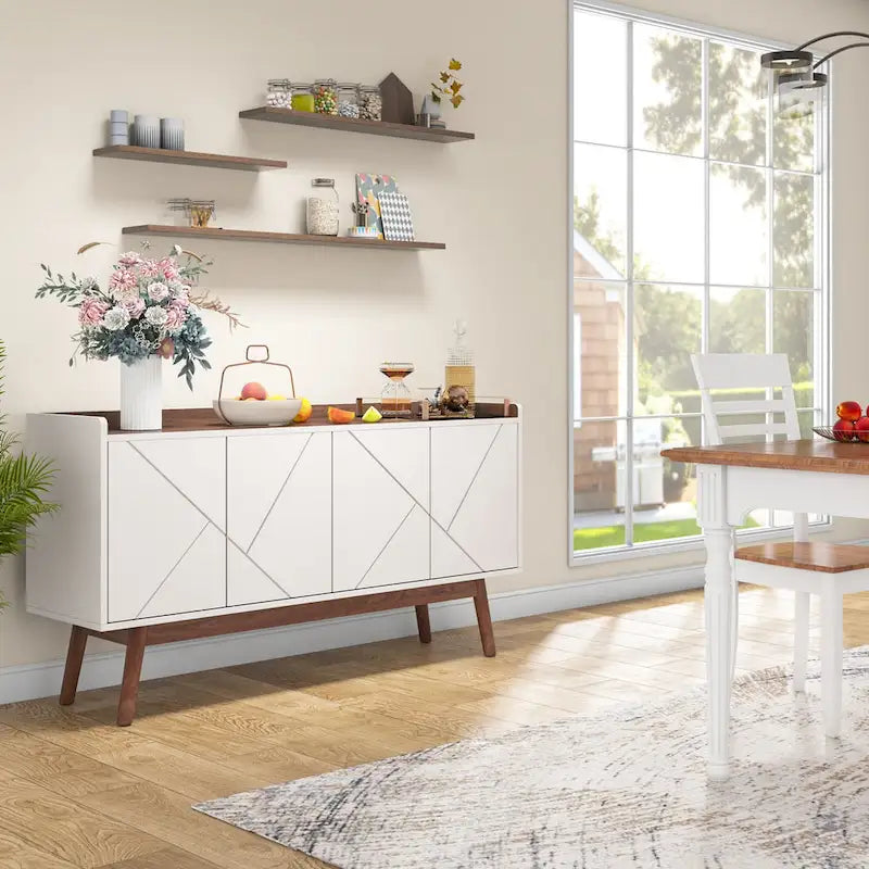 Wooden 4-door Buffet Sideboard with Storage for Kitchen Dining Room