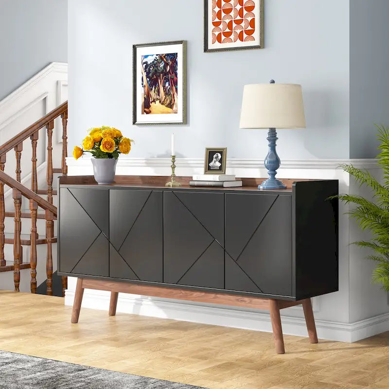 Wooden 4-door Buffet Sideboard with Storage for Kitchen Dining Room