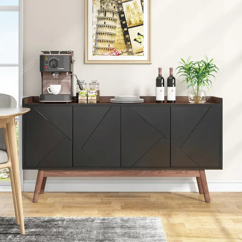 Wooden 4-door Buffet Sideboard with Storage for Kitchen Dining Room