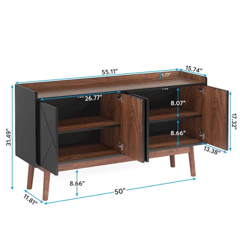 Wooden 4-door Buffet Sideboard with Storage for Kitchen Dining Room