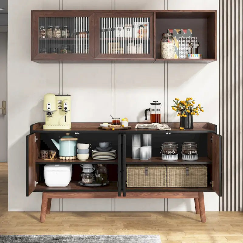 Wooden 4-door Buffet Sideboard with Storage for Kitchen Dining Room