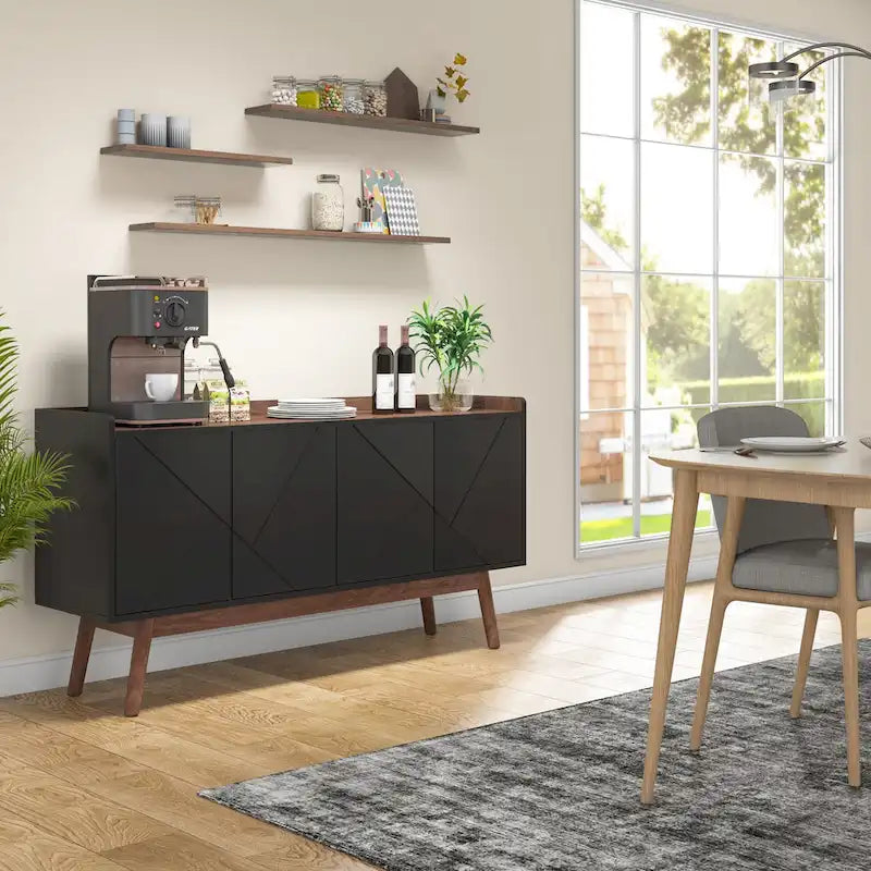 Wooden 4-door Buffet Sideboard with Storage for Kitchen Dining Room