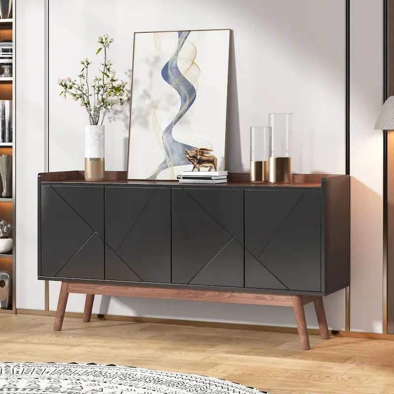 Wooden 4-door Buffet Sideboard with Storage for Kitchen Dining Room