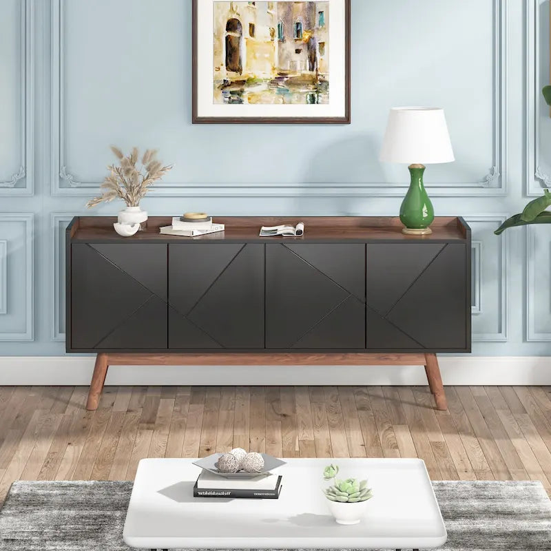 Wooden 4-door Buffet Sideboard with Storage for Kitchen Dining Room