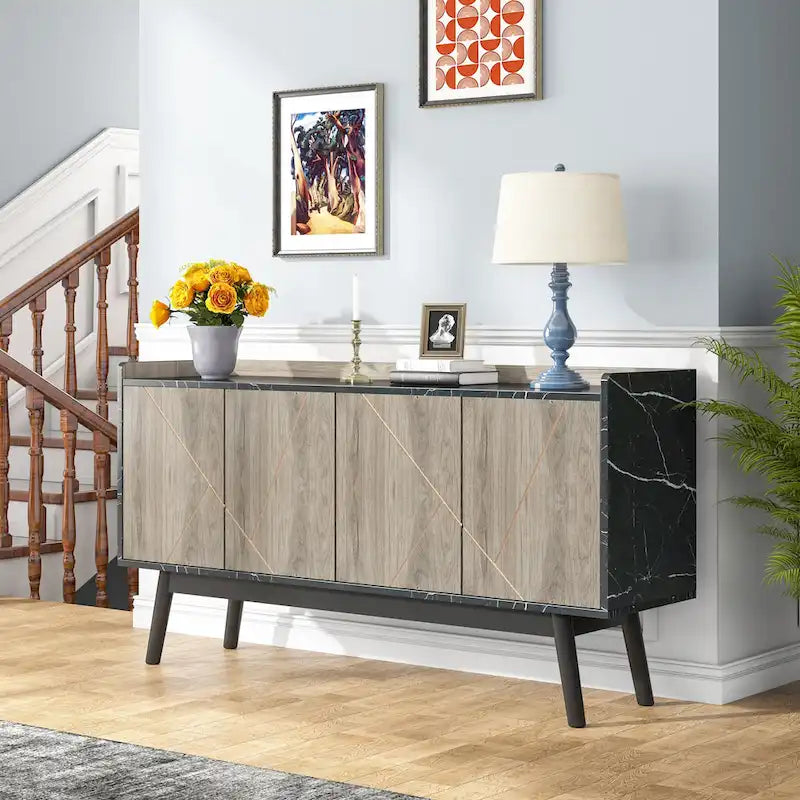Wooden 4-door Buffet Sideboard with Storage for Kitchen Dining Room