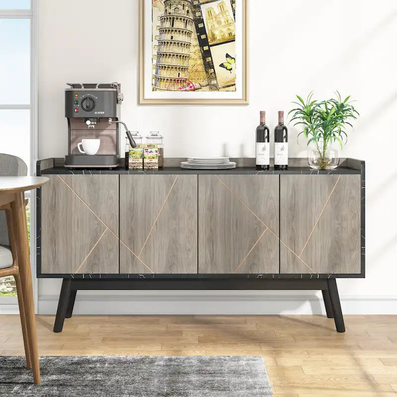Wooden 4-door Buffet Sideboard with Storage for Kitchen Dining Room