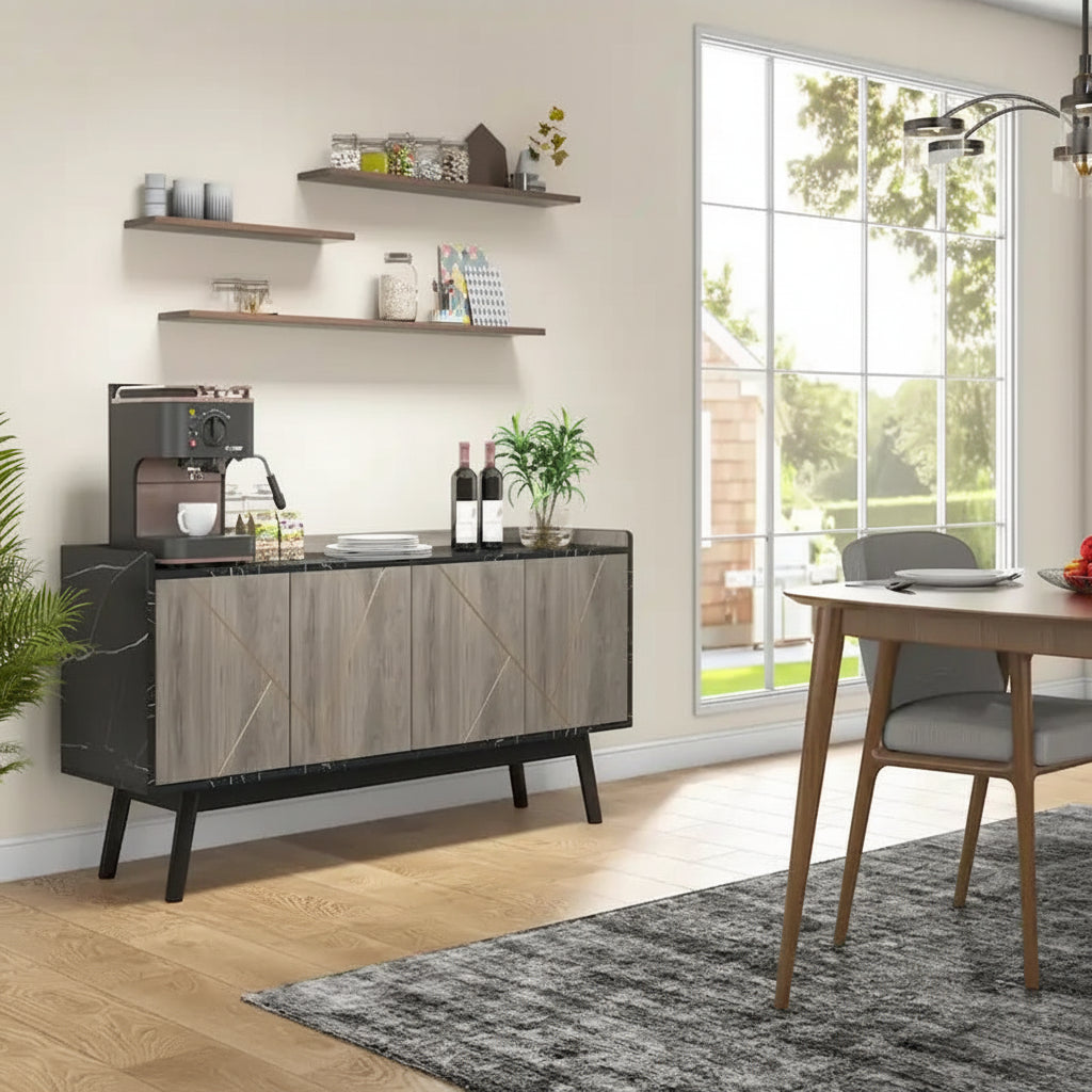Wooden 4-door Buffet Sideboard with Storage for Kitchen Dining Room