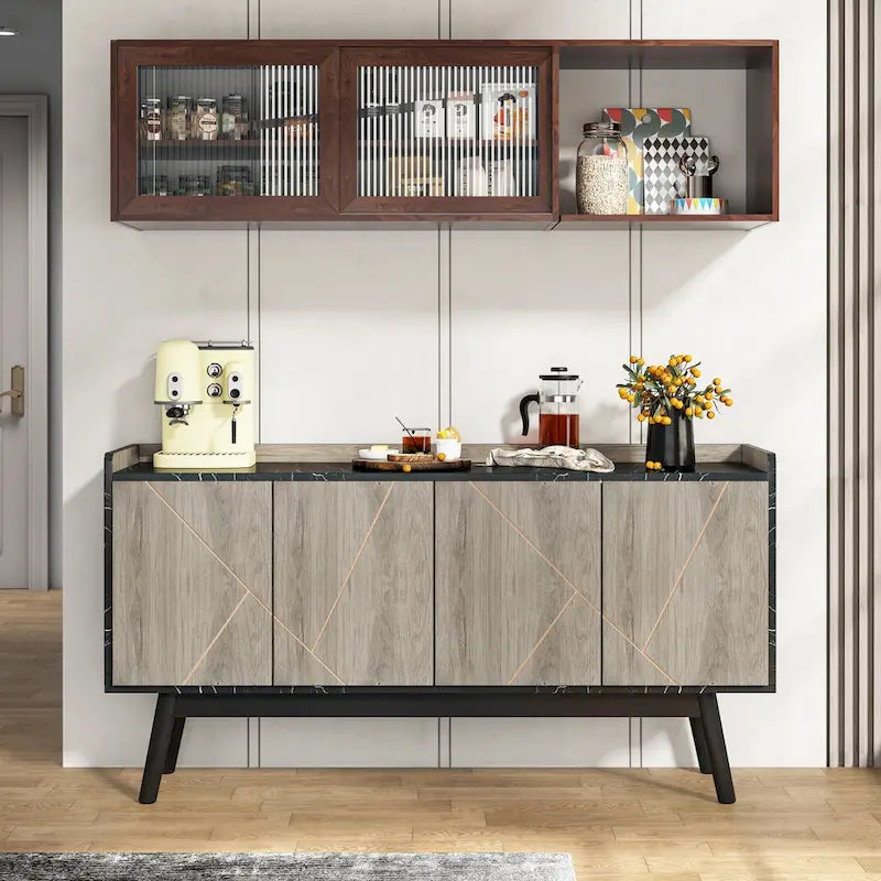 Wooden 4-door Buffet Sideboard with Storage for Kitchen Dining Room