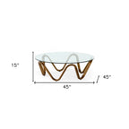 HomeRoots 45 Walnut And Clear Glass Abstract Wood Round Coffee Table - 45 x 45 x 15