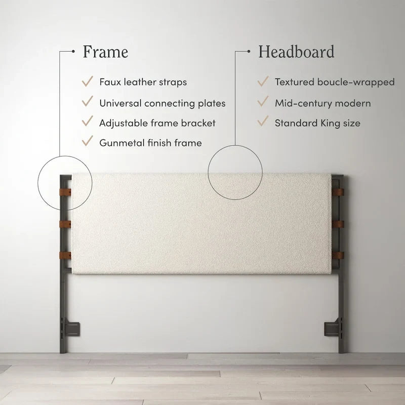 Nathan James Aspen Bed Headboard, Boucle Upholstered Headboard with Matte Metal Frame