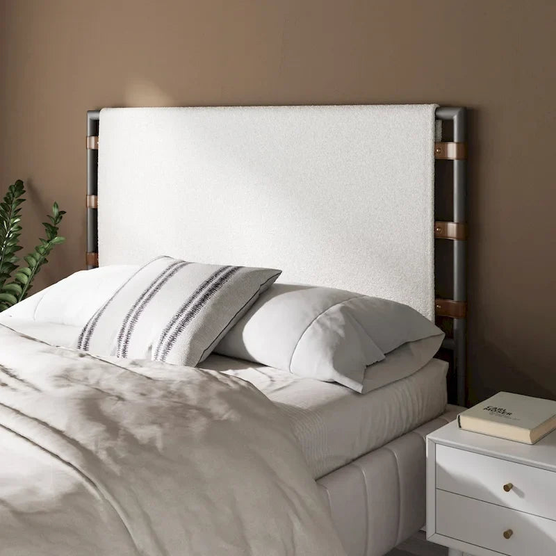 Nathan James Aspen Bed Headboard, Boucle Upholstered Headboard with Matte Metal Frame