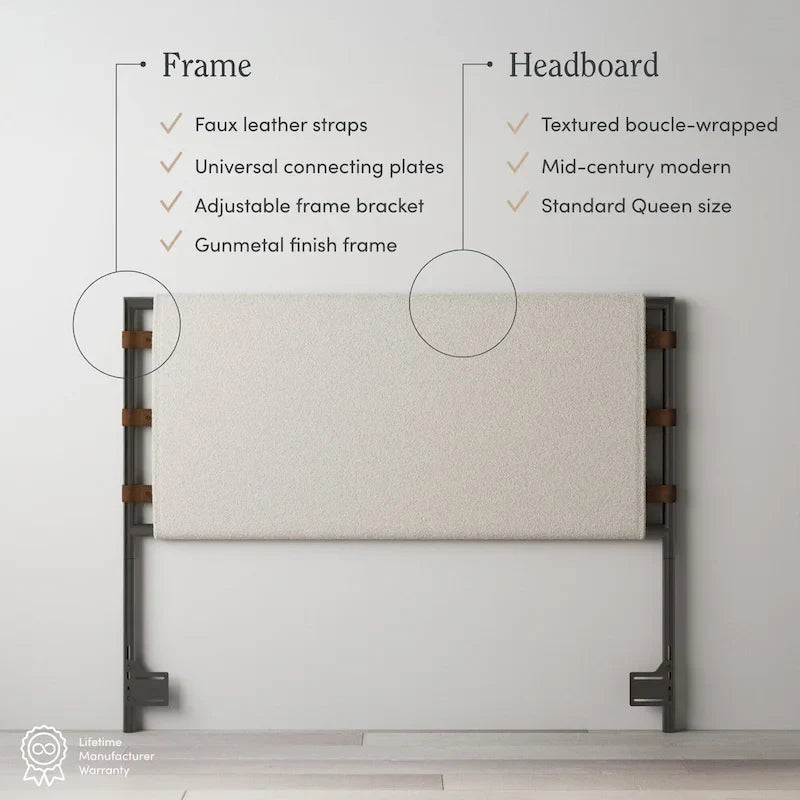 Nathan James Aspen Bed Headboard, Boucle Upholstered Headboard with Matte Metal Frame