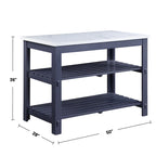 Marble Top Kitchen Island with 2 Open Shelves in White and Gray