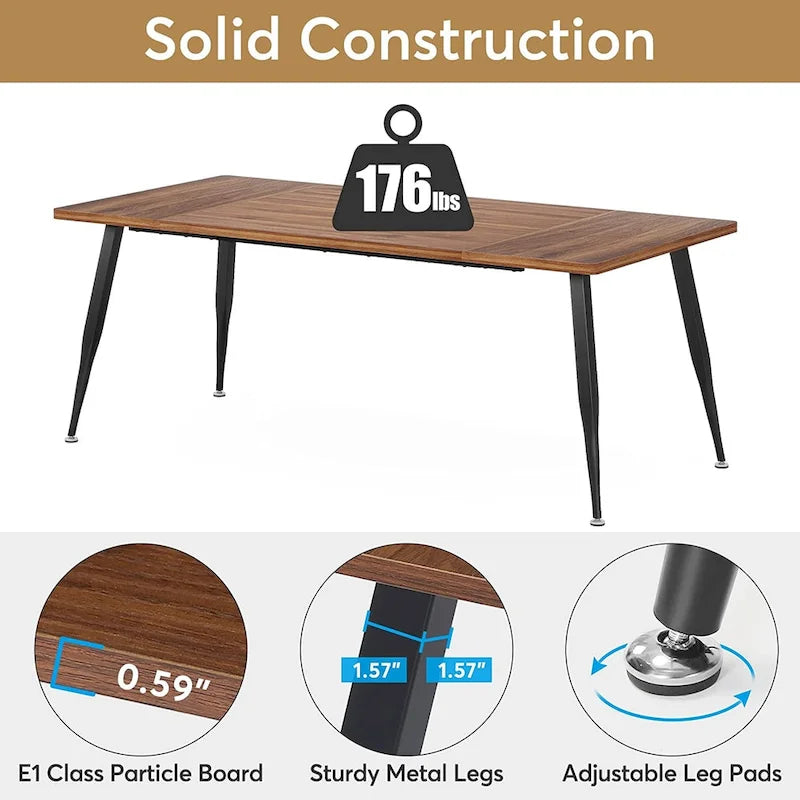 Industrial Dining Table for 6 to 8, Rectangular Kitchen Table
