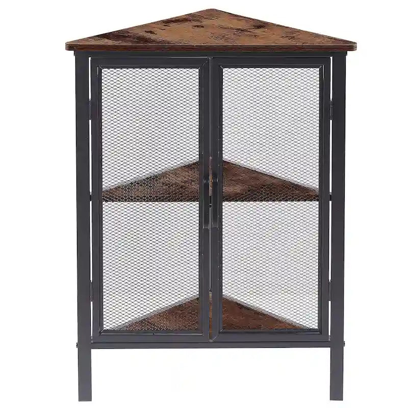 Industrial Triangle Corner Table with Dual Door and 3-tier Shelf Storage Cabinet
