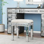 Mirror Diamond Vanity Stool with Velvet Upholstered Seat