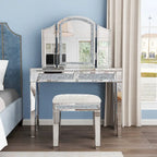 Mirror Diamond Vanity Stool with Velvet Upholstered Seat