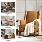 Lourdes Genuine Leather Armchair with Solid Wood Frame and Removable Seat Cushion by HULALA HOME